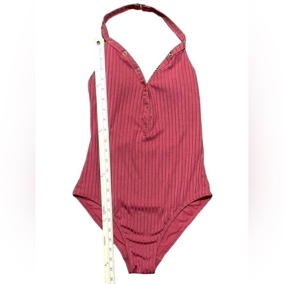 No Boundries Junior Halter One Piece Ribber Swimsuit Low Cut Medium Dark Orange - Picture 16 of 16